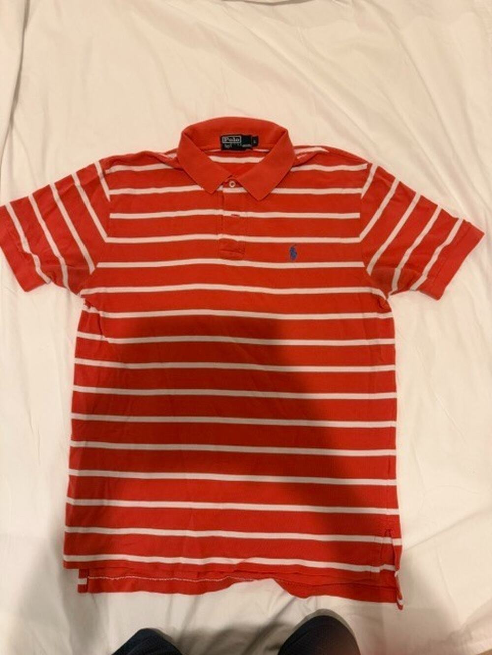 Vintage Y2K Polo Ralph Lauren Rugby Men's Large Coral Striped Short Sleeve Shirt